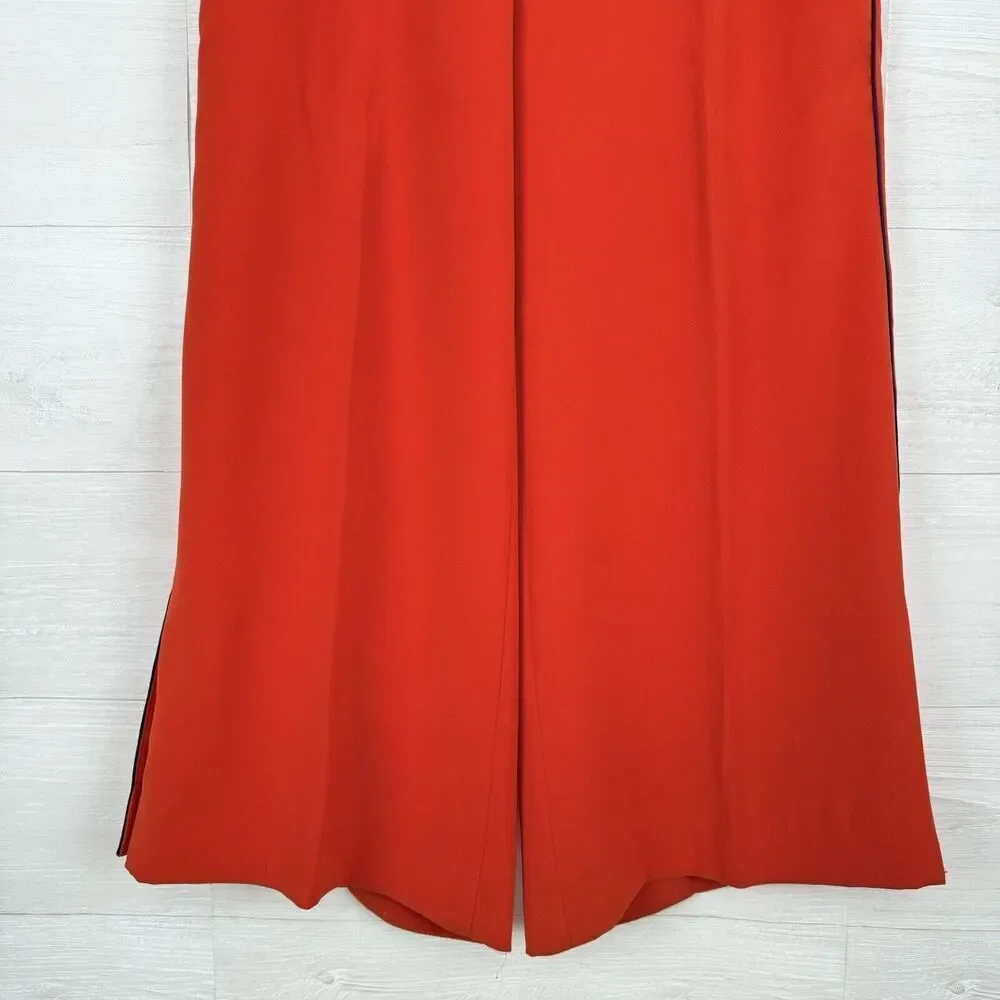 Banana Republic Wide Leg Trouser Pants Women 6 Orange High Rise Split Hem Office